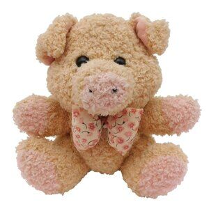 Walmart Curly Pig Plush Floral Bowtie Vintage Stuffed Animal Piggy 9"